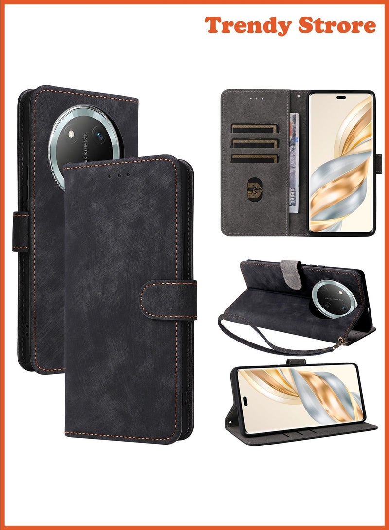 Beauenty For Honor X9c Cover with Hand Strap, PU Leather Full Body Protection Shockproof Flip Mobile Cover, RFID Anti-theft Brush Folio Wallet Case - Image 1